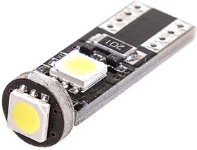 Фото 1/5 Автолампа диод T10 W5W 3 SMD диода 1-конт без цоколя обманка, биполярная, белая S08201383