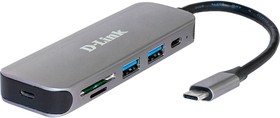 DL-DUB-2325/A1A, Концентратор с 2 портами USB 3.0, 1 портом USB Type-C, слотами для карт SD и microSD и разъемом USB Type-C