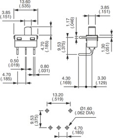 Slide switch, On-On, 1 pole, angled, 0.4 VA/20 V AC/DC, GH36W000000