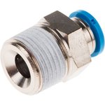 QS-3/8-8, QS Series Straight Threaded Adaptor, R 3/8 Male to Push In 8 mm ...