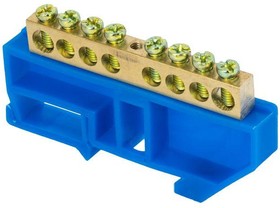 Фото 1/4 Шина нулевая N 6х9 8 отверстий синий изолятор на DIN-рейку латунь розн. стикер PROxima EKF sn0-63-08-d-r