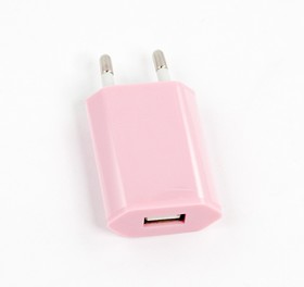 Фото 1/2 Блок питания (сетевой адаптер) с USB выходом 5V 1А розовый коробка LP