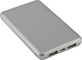 Универсальный внешний аккумулятор LP Li-Pol 5000mAh + 2 USB выхода 1А + 2,1А серебристый