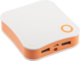 Фото 1/2 Универсальный внешний аккумулятор LP Li-ion 7800mAh 2 USB выхода 1А + 2,1А, белый с оранжевым, коробка