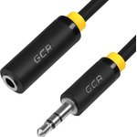 GCR-STM1114-3.0m, GCR Удлинитель аудио 3.0m jack 3,5mm/jack 3,5mm черный, желтая окантовка, ультрагибкий, M/F, Premium