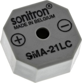 Фото 1/3 SMA-21LC-P10, 91dB Through Hole Continuous Internal Buzzer, 21 x 21 x 9.5mm, 1.5V dc Min, 15V dc Max