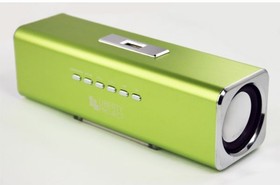 Фото 1/2 Колонки портативные LP K-101 Металл + 3,5 мм + USB + microSD + заменяемый АКБ + FM радио, зеленые, коробка