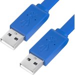 GCR-UM4MF-BD-1.5m, GCR Кабель PROF 1.5m USB 2.0, AM/AM, плоский, синий ...