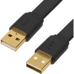 GCR-UM7M-BCG-2.0m, GCR Кабель PROF 2.0m USB 2.0 AM/AM плоский, черный, GOLD ...