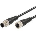 120066-8992, Cordset, Black, Straight, 4A, 22AWG, 1m, M12 Plug - M12 Socket ...