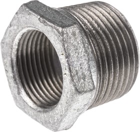 Фото 1/2 770241227, Galvanised Malleable Iron Fitting, Straight Reducer Bush, Male BSPT 1in to Female BSPP 3/4in