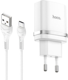 Фото 1/4 Зарядное устройство HOCO C12Q Smart 1xUSB, 3А, 18W, QC3.0, LED + USB кабель MicroUSB, 1м (белый)