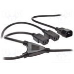 AK-440400-017-S, Cable; IEC C13 female x2,IEC C14 male; 1.7m; black; 10A; 250V