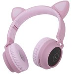 Bluetooth наушники HOCO W27 Cat Ear BT5.0, 3.5 мм, microSD, накл., под. "ушек", гр +/- (розовый)