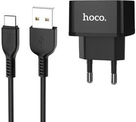 Фото 1/4 Зарядное устройство HOCO C70A Cutting-Edge 1xUSB, 3А, 18W, QC3.0 + USB кабель Type-C, 1м (черный)