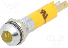 19040352, Индикат.лампа: LED; выпуклый; желтый; 24ВDC; O8мм; металл
