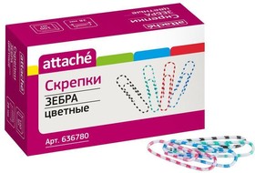 Фото 1/9 Скрепки Attache Зебра с полимерным покрытием,28 мм,разноцветные,100 шт/уп