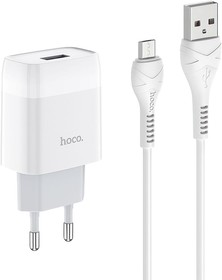 Фото 1/4 Зарядное устройство HOCO C72A Glorious 1xUSB, 2.1А + USB кабель MicroUSB, 1м (белый)