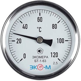 011-1389, Термометр биметалл БТ-1-63 120С Дк63 L=40 осев ЭКОМЕРА БТ-1-63-120С-L40