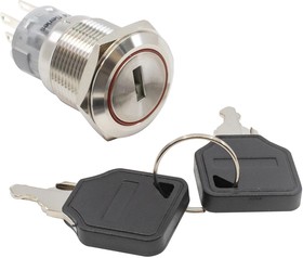 PVK4K22C0SS, Keylock Switches ANTI-VANDAL, 2A 24VDC, DPDT On-On-On, Panel Mount, Front Solder