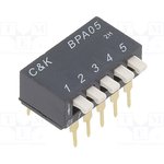 BPA05B, Переключатель: DIP-SWITCH; Кол-во секций: 5; ON-OFF; 0,025A/24ВDC