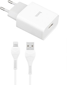 Фото 1/3 Зарядное устройство HOCO C81A Asombroso 1xUSB, 2.1А + USB кабель Lightning 8-pin, 1м (белый)