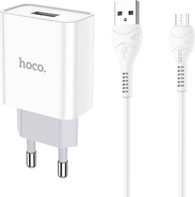 Фото 1/4 Зарядное устройство HOCO C81A Asombroso 1xUSB, 2.1А + USB кабель MicroUSB, 1м (белый)