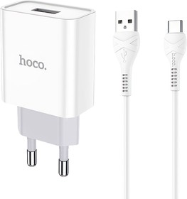 Фото 1/4 Зарядное устройство HOCO C81A Asombroso 1xUSB, 2.1А + USB кабель Type-C, 1м (белый)