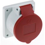 1385, IP44 Red Panel Mount 3P + N + E Industrial Power Socket, Rated At 16A, 400 V