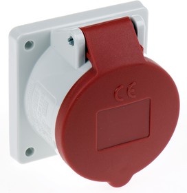 Фото 1/3 1385, IP44 Red Panel Mount 3P + N + E Industrial Power Socket, Rated At 16A, 400 V