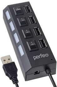 Фото 1/2 Perfeo USB-HUB 4 Port, (PF-H030 Black) чёрный