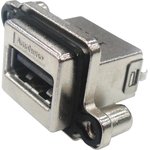 MUSBRA51130, Гнездо, USB A, MUSB, на панель, винтами, THT, прямой, USB 2.0, IP68