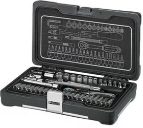 Фото 1/2 1200292, 1/4" socket set - 47-piece - 1/4" reversible ratchet - 48 teeth with fast locking system - 50 mm and 100 mm 1/4" ...