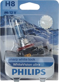 12360WVUбл, Лампа 12V H8 35W PGJ19-1 блистер (1шт.) White Vision Ultra PHILIPS