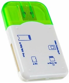 Фото 1/2 Perfeo Card Reader SD/MMC+Micro SD+MS+M2, (PF-VI-R010 Green) зеленый (PF_4258)
