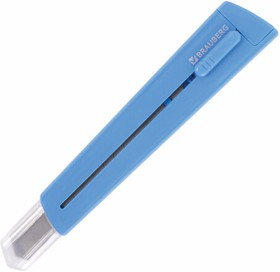 Фото 1/10 Нож канцелярский 9 мм BRAUBERG "Delta", автофиксатор, цвет корпуса голубой, блистер, 237086