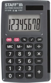 Фото 1/10 Калькулятор карманный STAFF STF-6248 (104х63 мм), 8 разрядов, двойное питание, 250284