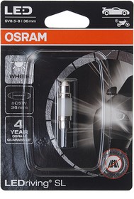 6418DWPбл, Лампа светодиодная 12V C5W SV8.5-8 36мм двухцокольная блистер (1шт.) OSRAM