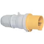 2125, IP44 Yellow Cable Mount 2P + E Industrial Power Plug, Rated At 16A, 110 V