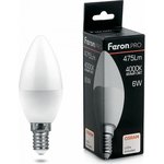 38045, Лампа светодиодная LED 6вт Е14 белый матовая свеча Feron.PRO