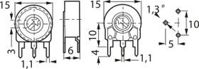 Cermet trimmer potentiometer, 50 kΩ, 0.5 W, THT, lateral, PTC 15 LH 50K