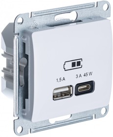 Фото 1/4 Розетка USB Glossa тип A+C 45Вт QC PD высокоскор. ЗУ механизм бел. SE GSL000129