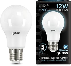 Фото 1/10 Лампа светодиодная Black 12Вт A60 4100К нейтр. бел. E27 1200лм GAUSS 102502212