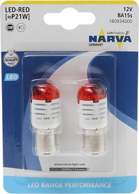 180934000, Лампа светодиодная 12V P21W 1.75W BA15s блистер (2шт.) Red Range Perfomance LED NARVA