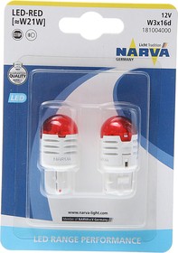 181004000, Лампа светодиодная 12V W21W 1.75W W3x16d блистер (2шт.) Red Range Perfomance LED NARVA