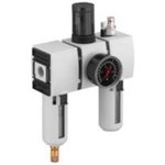R412006318, G 1/4 FRL, Semi Automatic Drain, 5μm Filtration Size - With Pressure Gauge