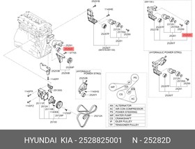2528825001, Ролик промежуточный ремня ГРМ Hyundai: iX35 10-