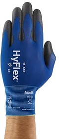 Фото 1/4 11618070, HyFlex 11-618 Blue Nylon Abrasion Resistant Work Gloves, Size 7, Small, Polyurethane Coating