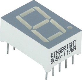 SC56-11YWA, 7-сегментный светодиодный дисплей, механически прочный, Желтый, 20 мА, 2.1 В, 4.7 мкд, 1, 14.22 мм