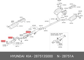 Фото 1/2 287513S000, Прокладка глушителя Hyundai: Solaris 1.4, 1.6 10-, iX35 10-